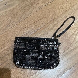 Salvatore Ferragamo Black and Silver Sequin Wristlet